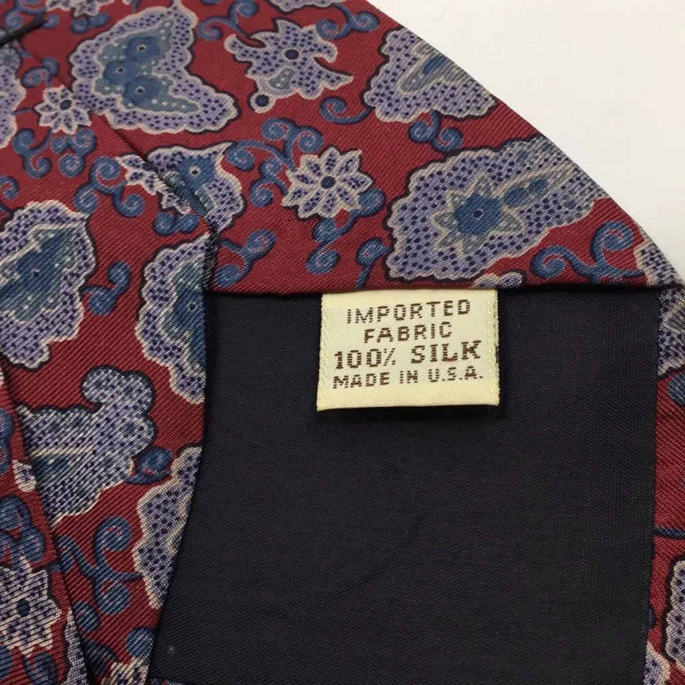 Vintage Yves Saint Laurent YSL Dark Red Blue and Gray Paisley Silk Tie